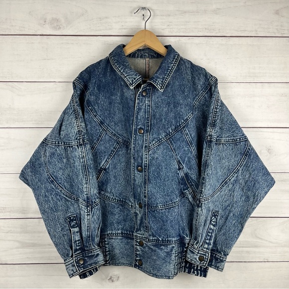 Vintage 1980s USMC Bulldog Marines Acid Wash Denim Jacket - Picture 2 of 3